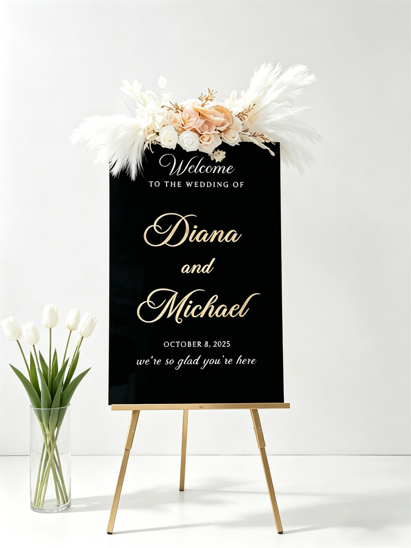 Luxury Golden Letter Black Acrylic Wedding Sign
